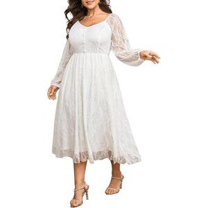 Plus Size Wedding Guest Dress Long Sleeve Lace Maxi Elegant Formal